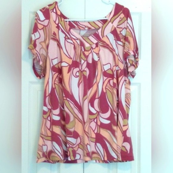 A.N.A Pink and Mauve Swirl Print Swing Short Sleeve Shirt Size 1X - Picture 1 of 8